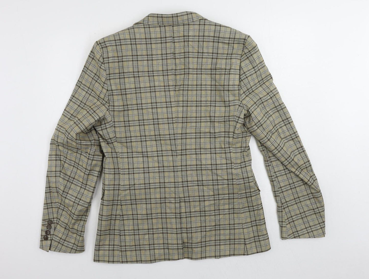Boohoo Man Mens Beige Plaid Polyester Jacket Blazer Size 42 Regular