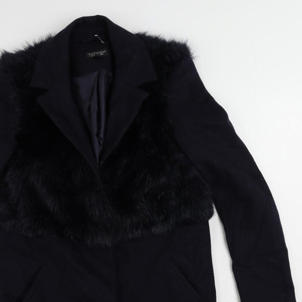 Topshop Womens Blue Overcoat Coat Size 6 Snap
