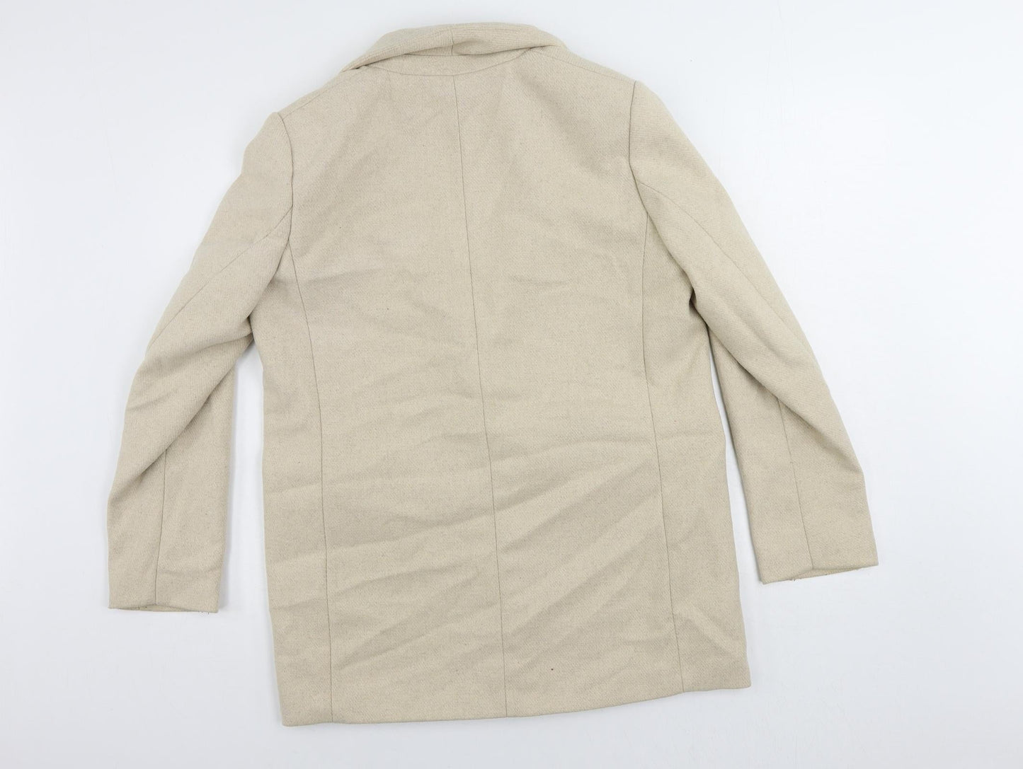 H&M Womens Beige Overcoat Coat Size S Button