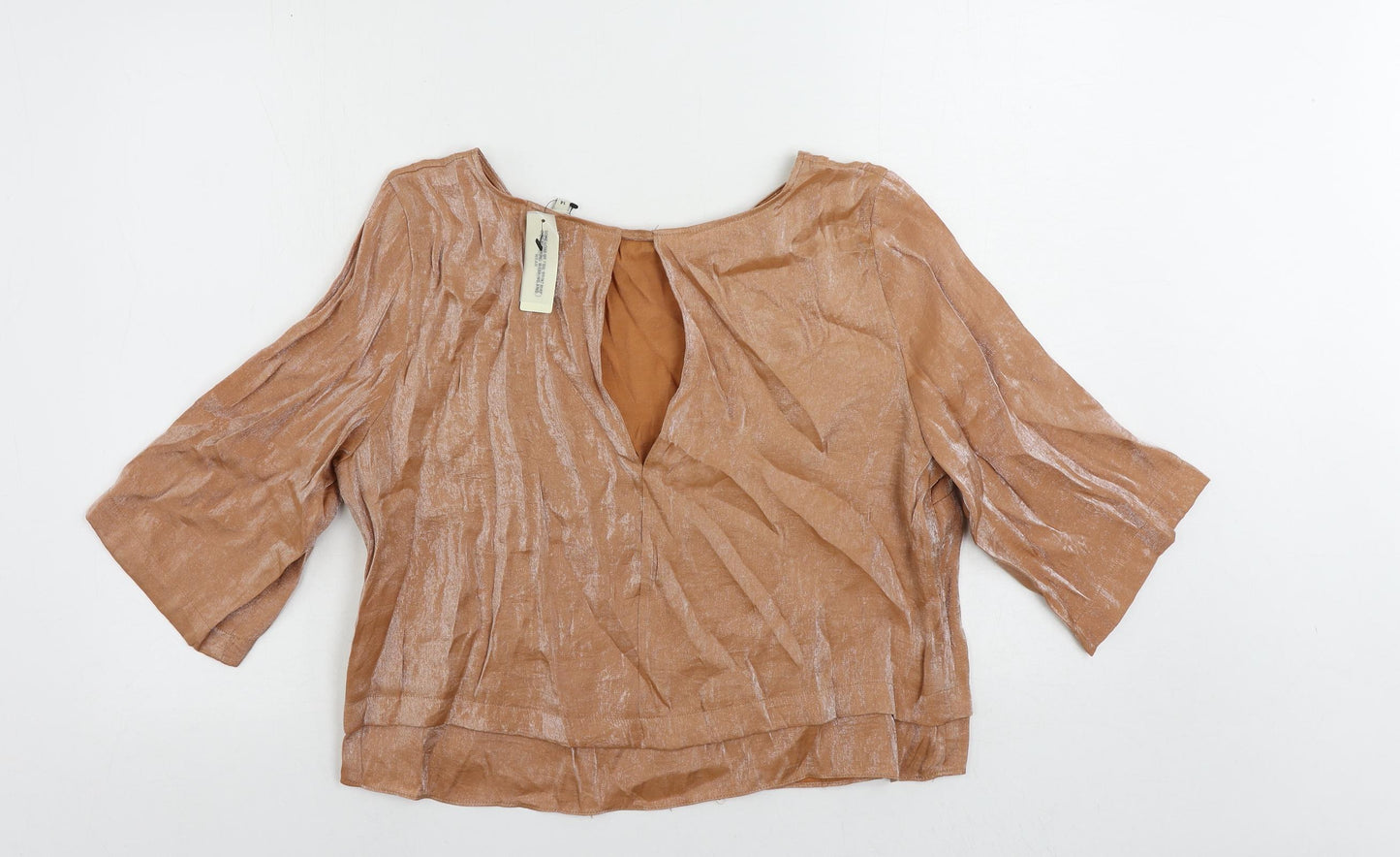 River Island Womens Beige Polyester Basic Blouse Size 14 Boat Neck - Metallic