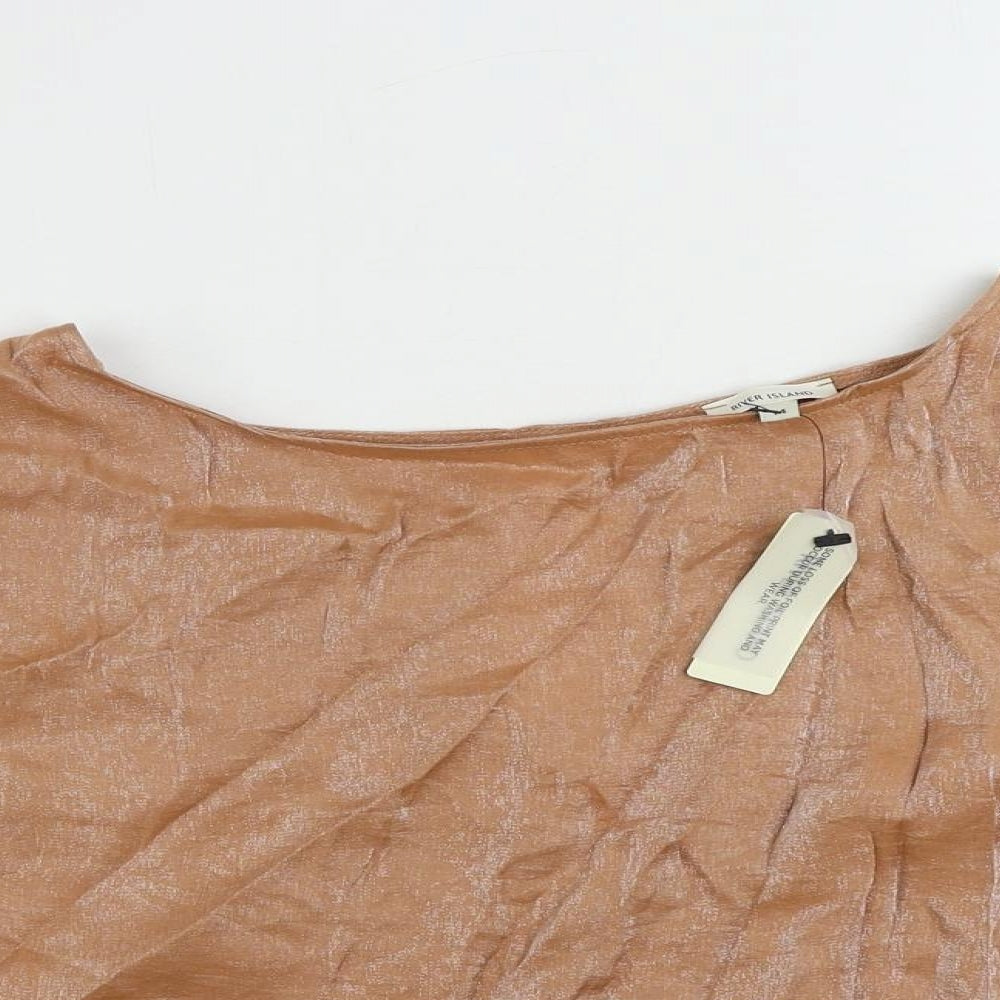 River Island Womens Beige Polyester Basic Blouse Size 14 Boat Neck - Metallic