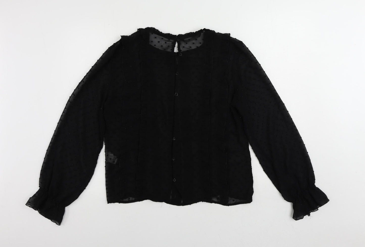 Zara Womens Black Polyester Basic Blouse Size L Round Neck - Sheer