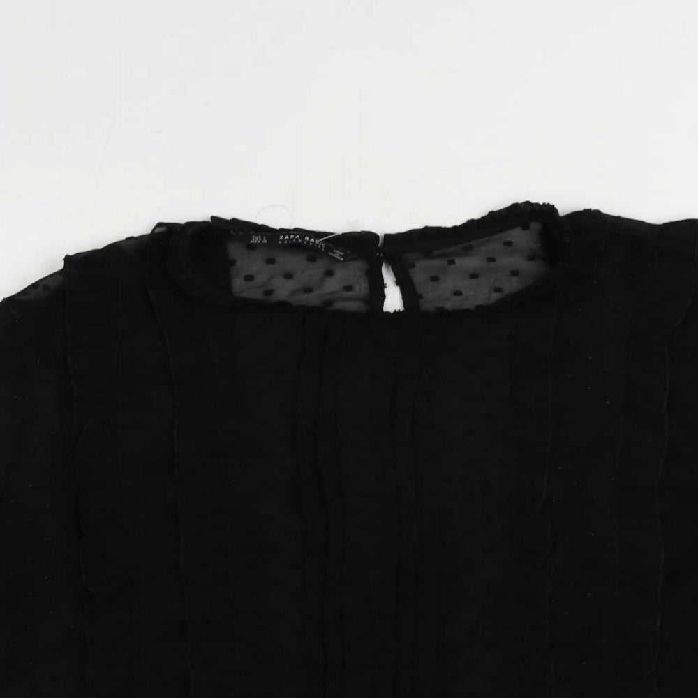 Zara Womens Black Polyester Basic Blouse Size L Round Neck - Sheer