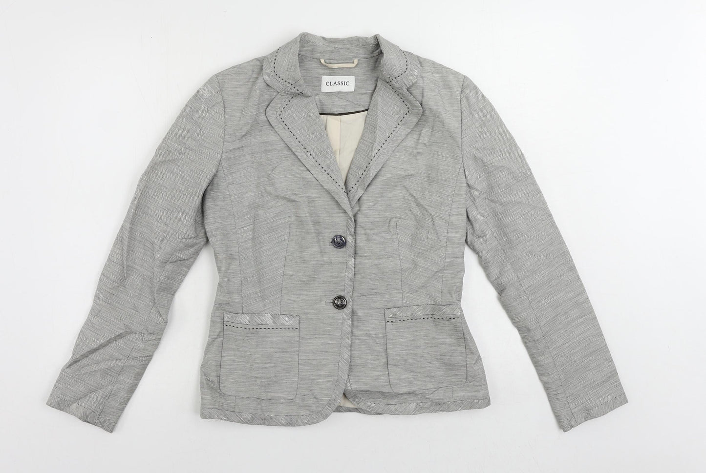 Marks and Spencer Womens Grey Striped Jacket Blazer Size 10 Button