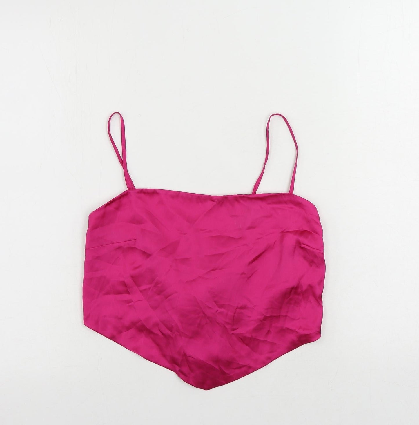 Stradivarius Womens Pink Polyester Cropped Tank Size L Square Neck