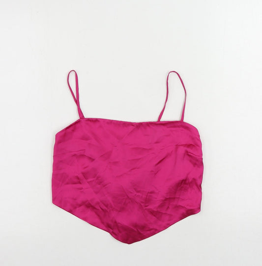 Stradivarius Womens Pink Polyester Cropped Tank Size L Square Neck