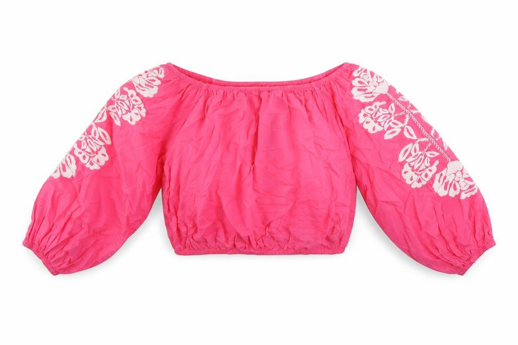 Marks and Spencer Womens Pink Cotton Cropped Blouse Size 18 Off the Shoulder - Embroidered
