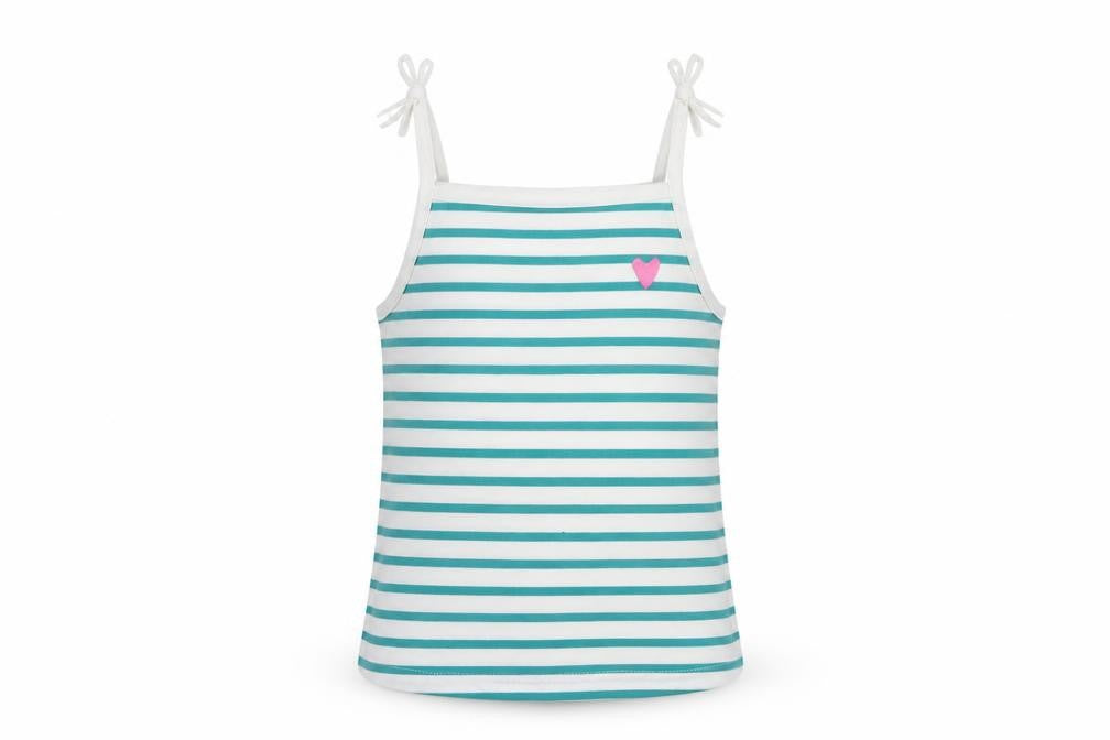 Front view of Marks & Spencer girls’ green striped cotton camisole tank, size 3-4, years square neck pullover