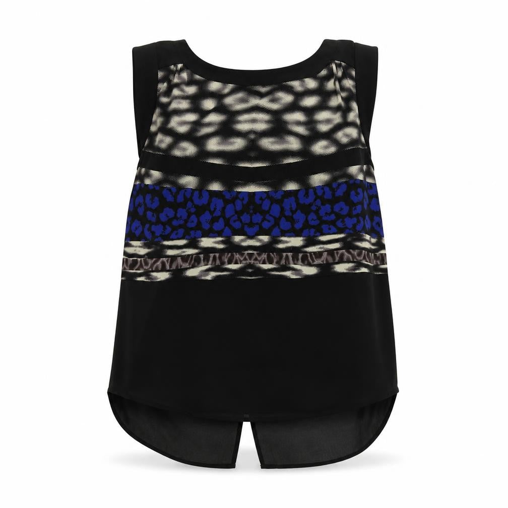 Warehouse Womens Black Geometric Polyester Basic Blouse Size S Boat Neck