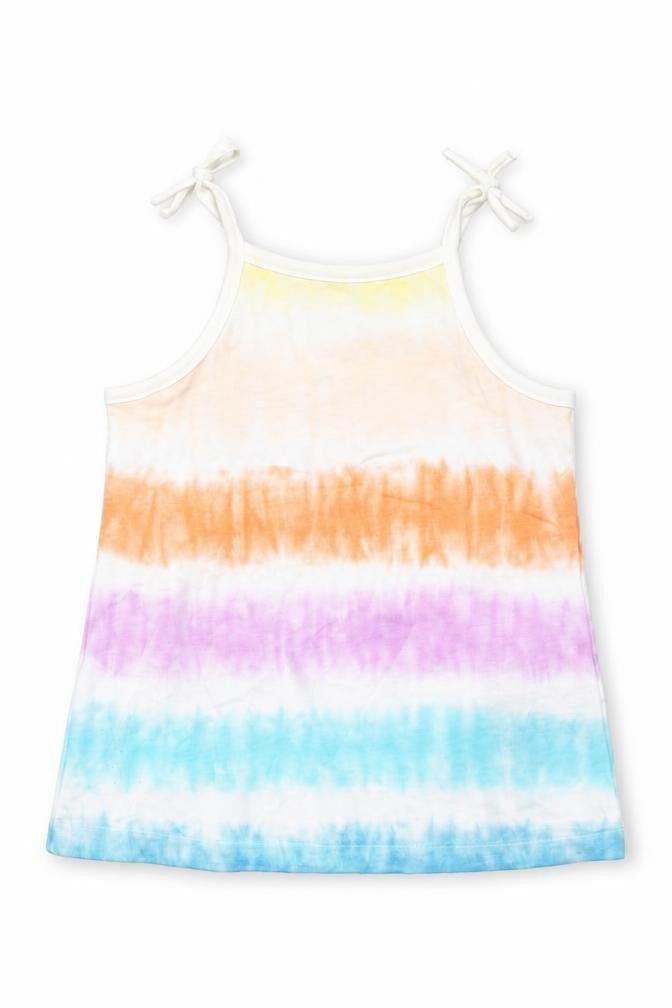 Front view of Marks & Spencer girls’ multicoloured geometric cotton basic tank, size 3-4, years square neck pullover