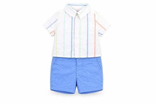 Marks and Spencer Boys Multicoloured Striped Cotton Shorts Set Outfit/Set Size 0-3 Months Button