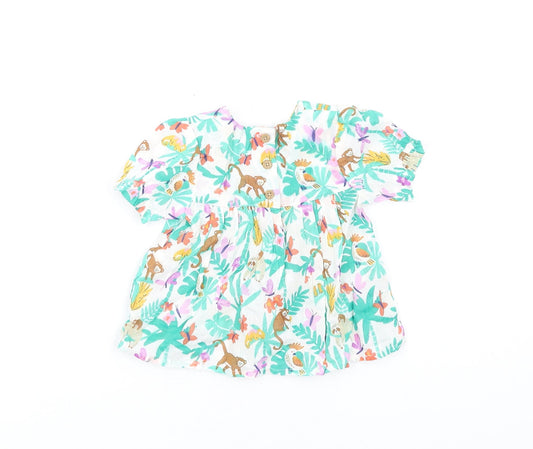 Marks and Spencer Girls Multicoloured Geometric Cotton Fit & Flare Size 6-9 Months Round Neck Button