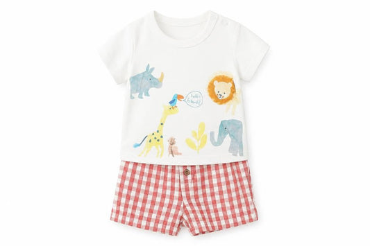 Marks and Spencer Baby Multicoloured Check Cotton Shorts Set Outfit/Set Size 0-3 Months Pullover