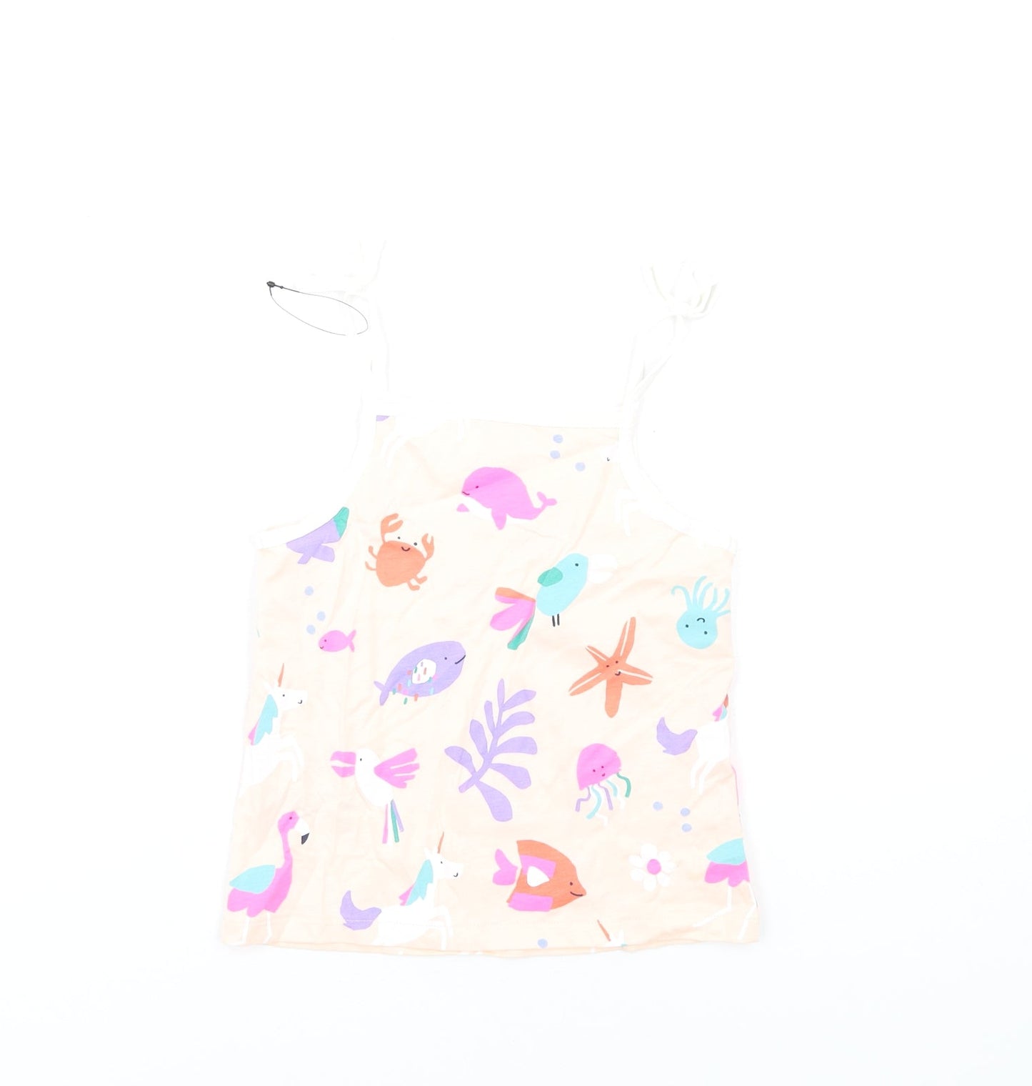 Marks and Spencer Girls Pink Geometric Cotton Basic Tank Size 5-6 Years Square Neck Pullover