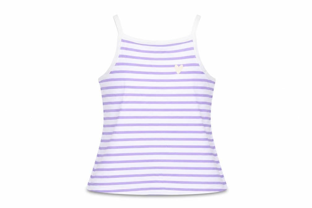 Front view of marksand girls’ purple striped cotton basic tank, size 5-6, years square neck pullover