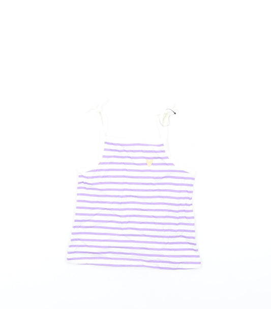 Marks and Spencer Girls Purple Striped Cotton Basic Tank Size 2-3 Years Square Neck Pullover