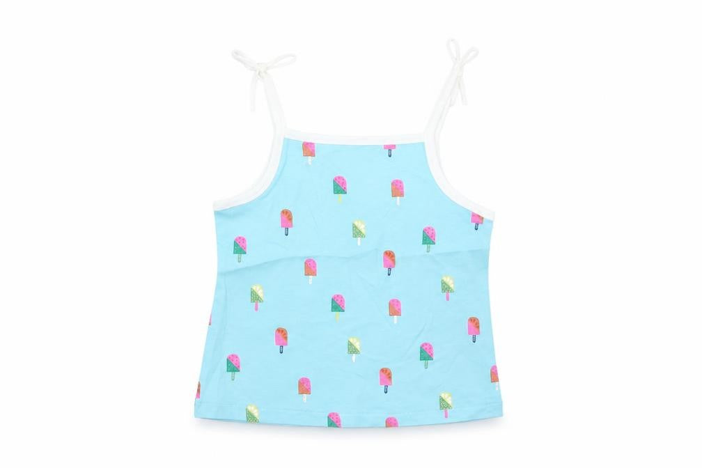 Marks and Spencer Girls Blue Geometric Cotton Basic Tank Size 2-3 Years Square Neck Pullover