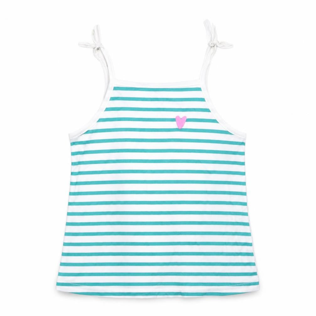 Front view of Marks & Spencer girls’ green striped cotton basic tank, size 3-4, years square neck pullover
