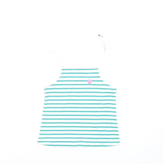 Marks and Spencer Girls Green Striped Cotton Camisole Tank Size 3-4 Years Square Neck Pullover