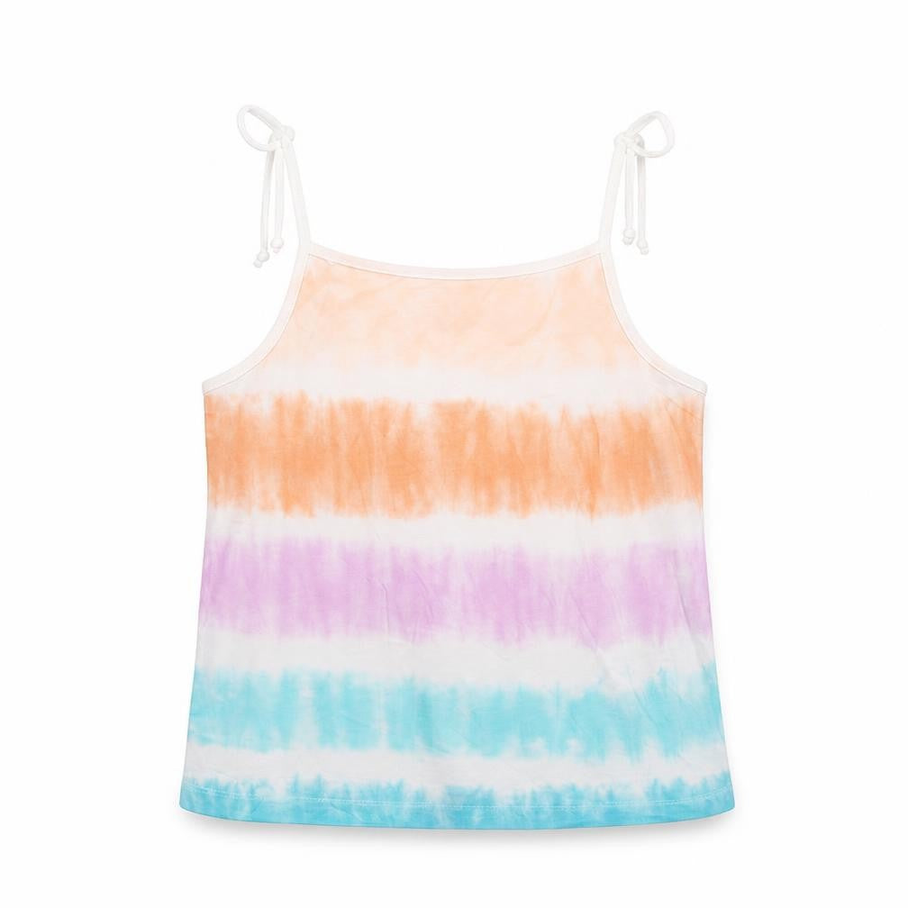 Front view of Marks & Spencer girls’ multicoloured geometric cotton basic tank, size 3-4, years square neck pullover