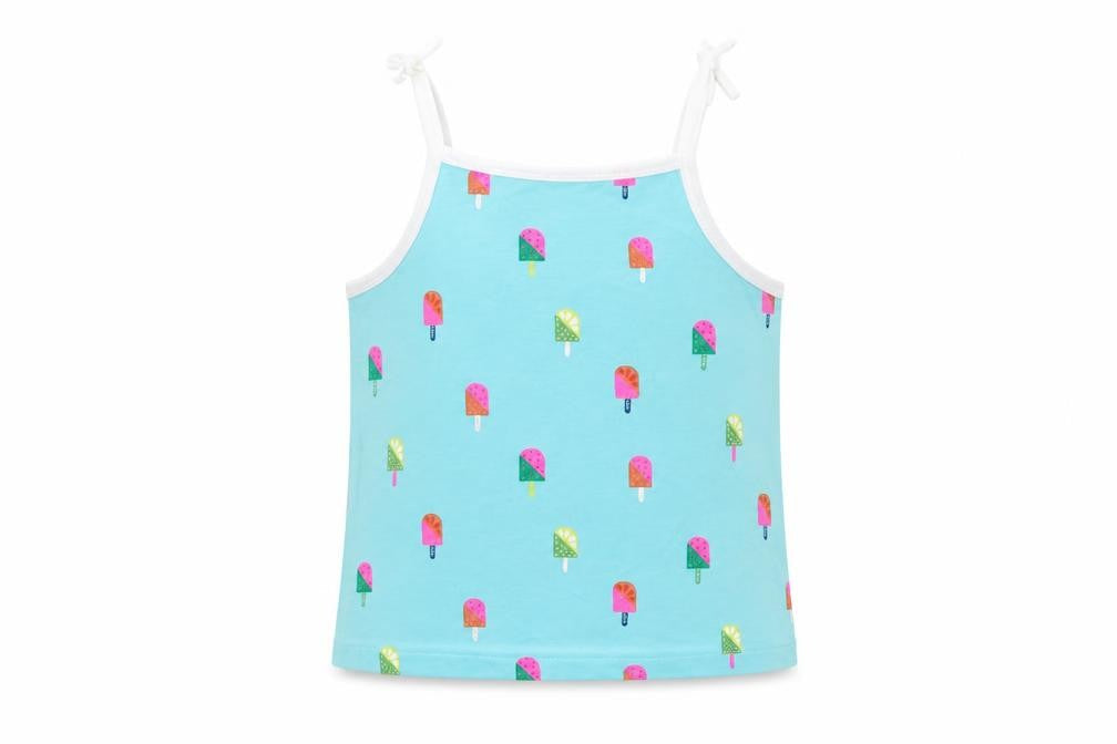 Marks and Spencer Girls Blue Geometric Cotton Basic Tank Size 2-3 Years Square Neck Pullover