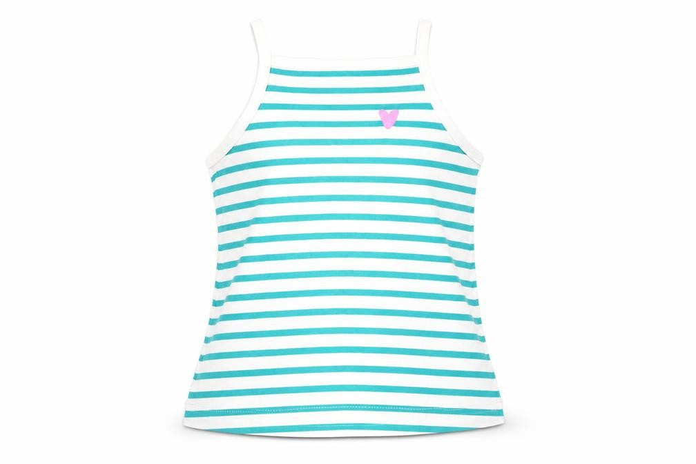 Marks and Spencer Girls Green Striped Cotton Basic Tank Size 2-3 Years Square Neck Pullover