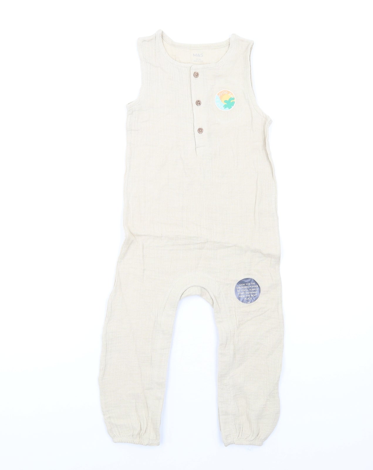 Marks and Spencer Girls Beige Cotton Romper One-Piece Size 2-3 Years L13 in Snap