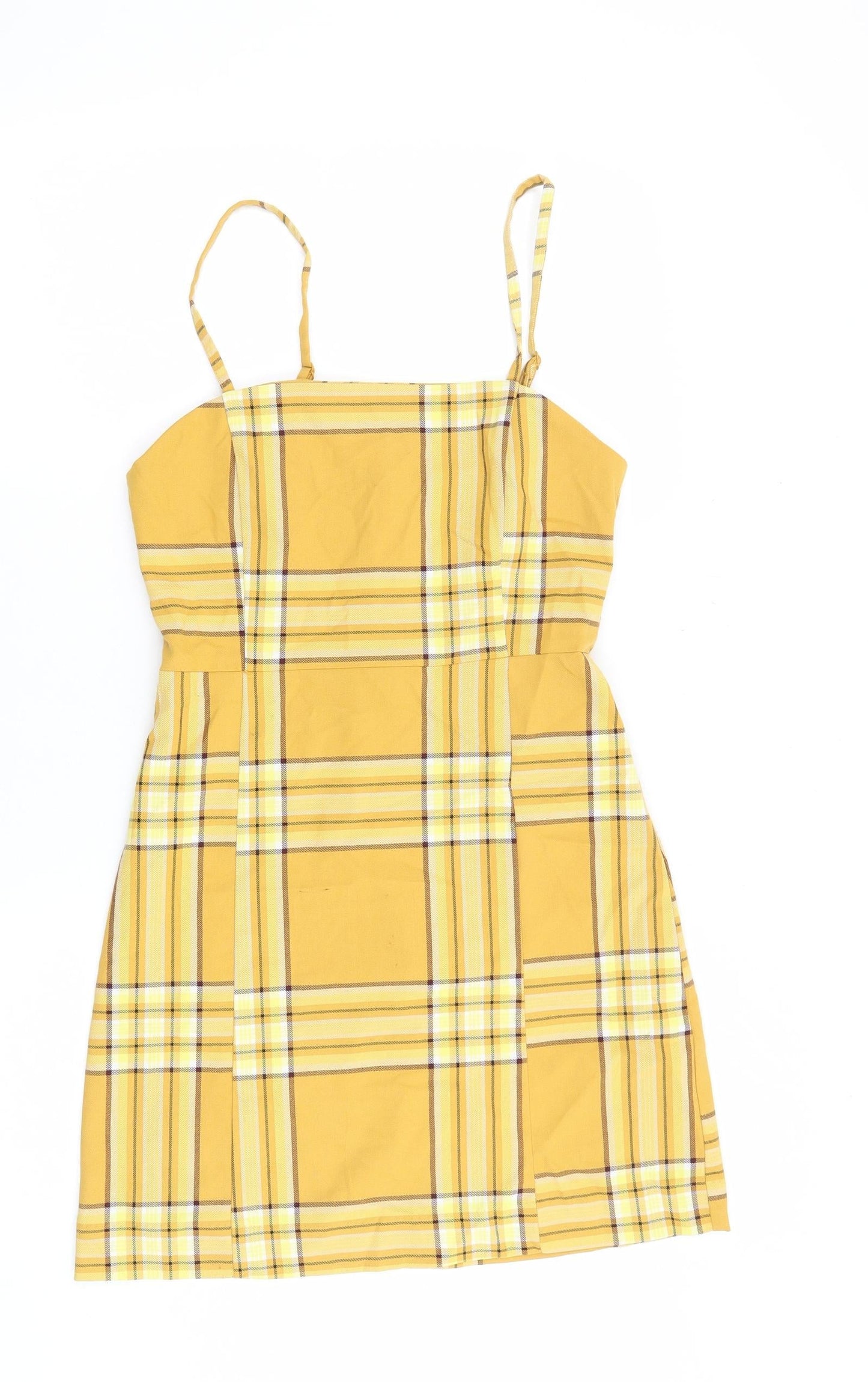 Monki Womens Multicoloured Plaid Polyester A-Line Size 8 Square Neck Zip