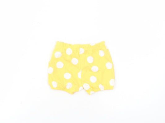 Marks and Spencer Girls Yellow Polka Dot 100% Cotton Capri Trousers Size 3-6 Months - Elasticated Waist Bow Detail