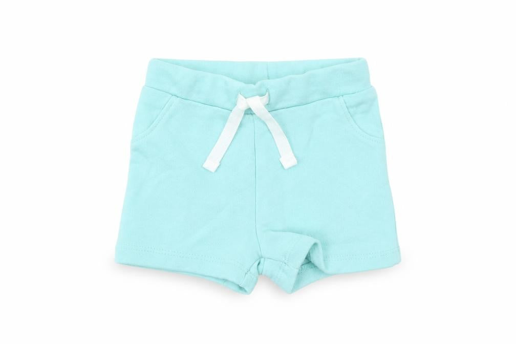 Front view of Marks & Spencer Baby Blue Cotton Capri Trousers, size 3-6, Months Drawstring - Elasticated Waist