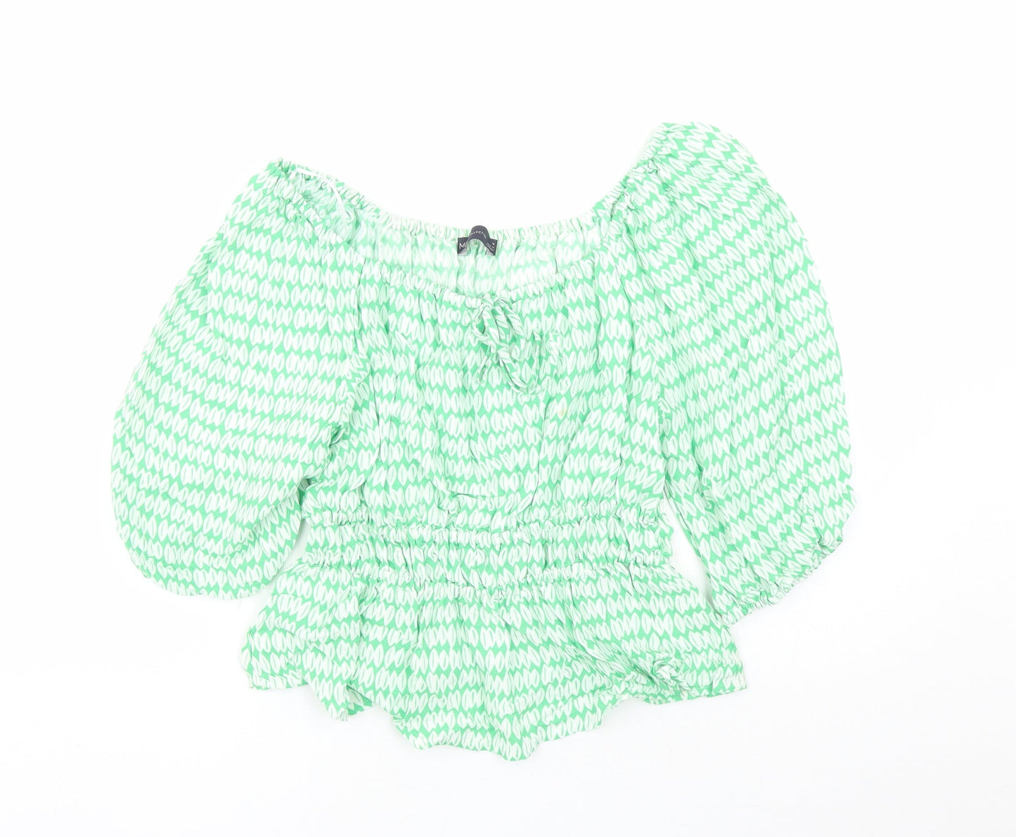Marks and Spencer Womens Green Geometric Viscose Basic Blouse Size 10 V-Neck