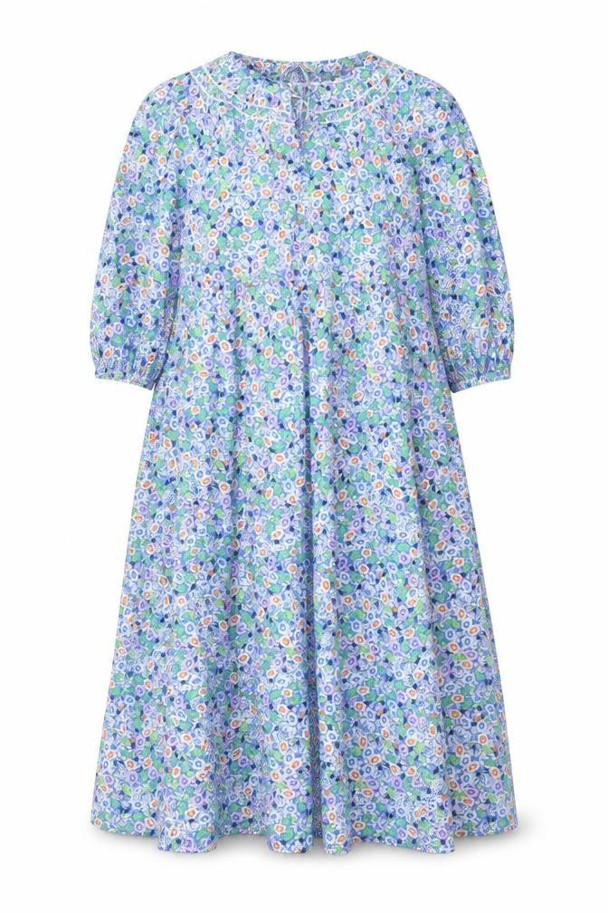 Marks and Spencer Womens Blue Floral Cotton A-Line Size 12 Round Neck Tie