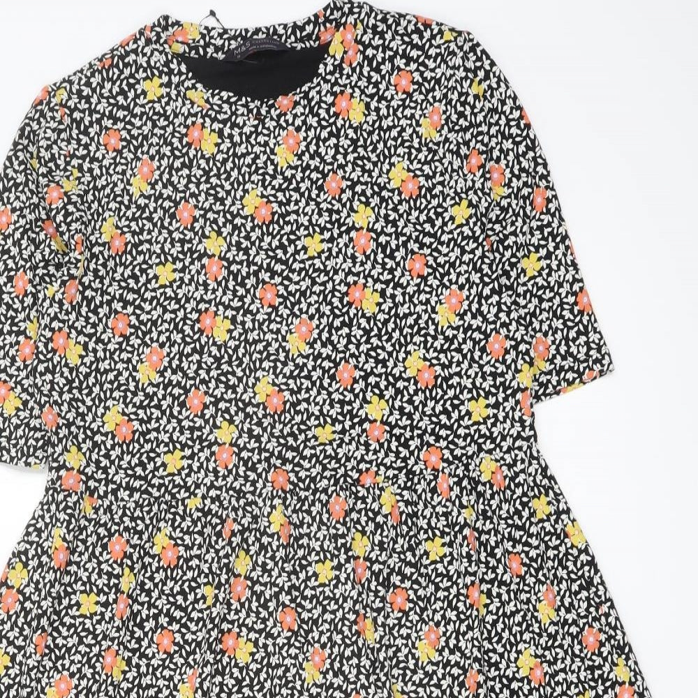 Marks and Spencer Womens Multicoloured Floral Viscose A-Line Size 10 Crew Neck Pullover