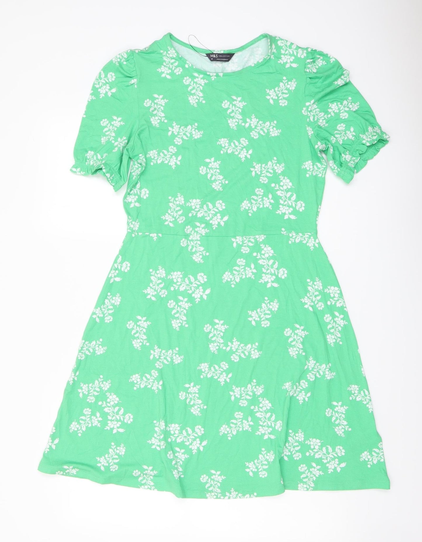 Marks and Spencer Womens Green Floral Viscose A-Line Size 10 Round Neck Pullover
