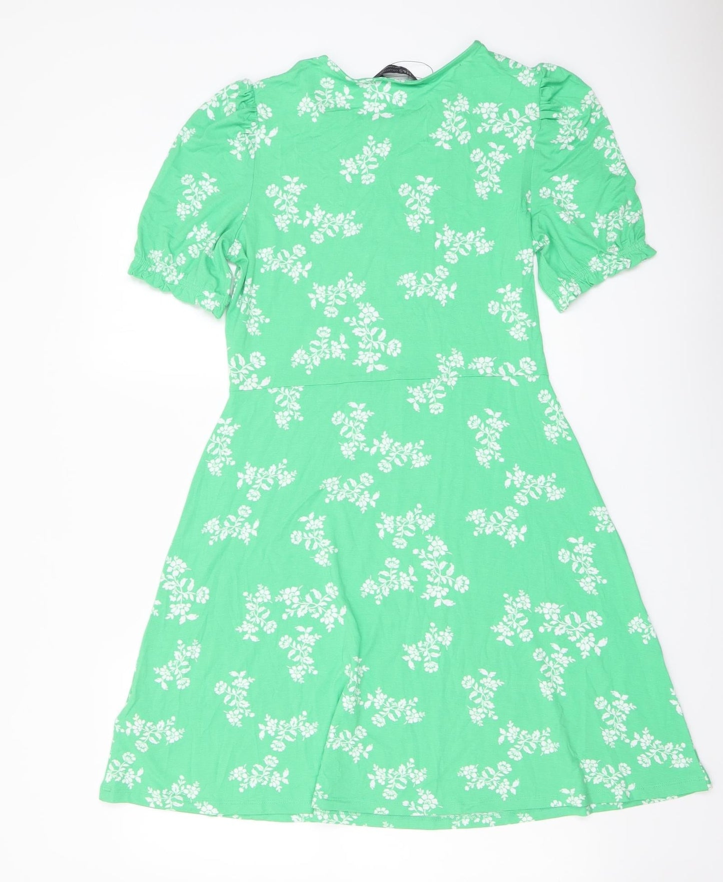 Marks and Spencer Womens Green Floral Viscose A-Line Size 10 Round Neck Pullover