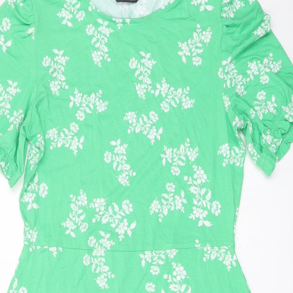 Marks and Spencer Womens Green Floral Viscose A-Line Size 10 Round Neck Pullover