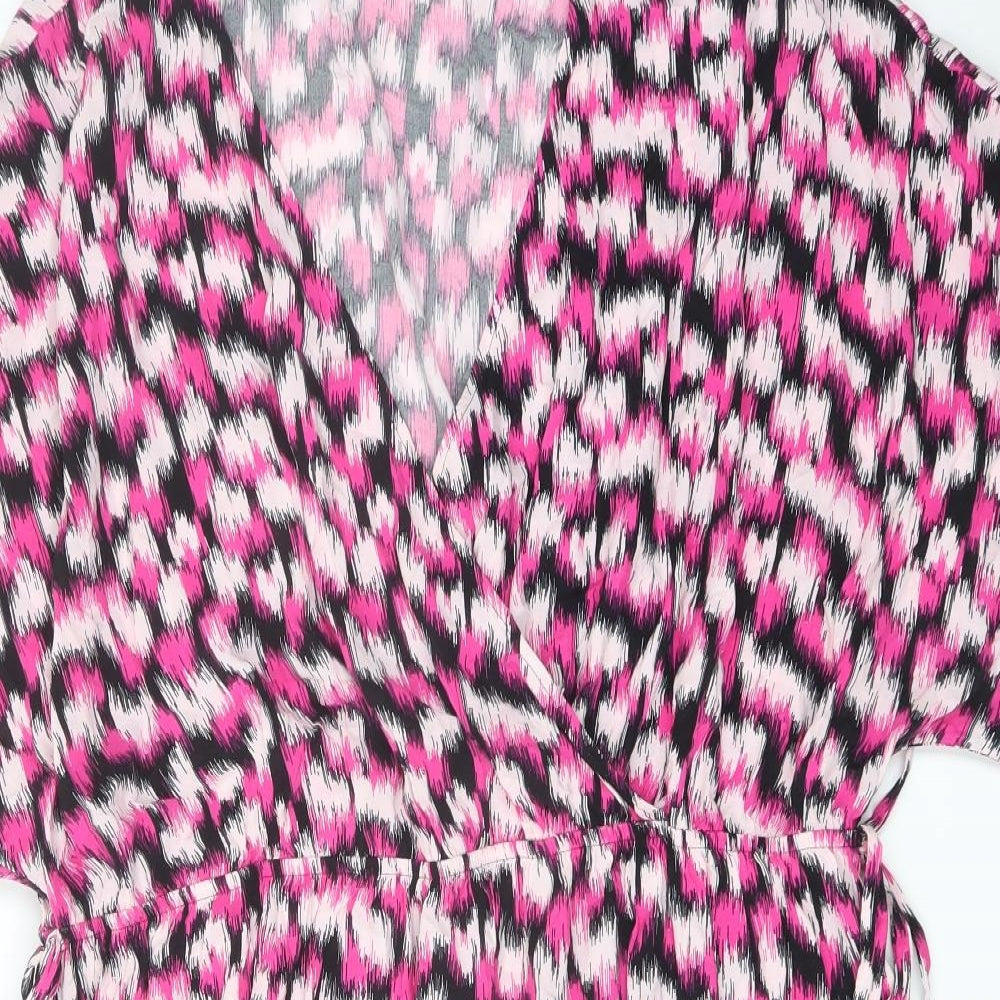 Marks and Spencer Womens Pink Geometric Viscose A-Line Size 24 V-Neck Pullover