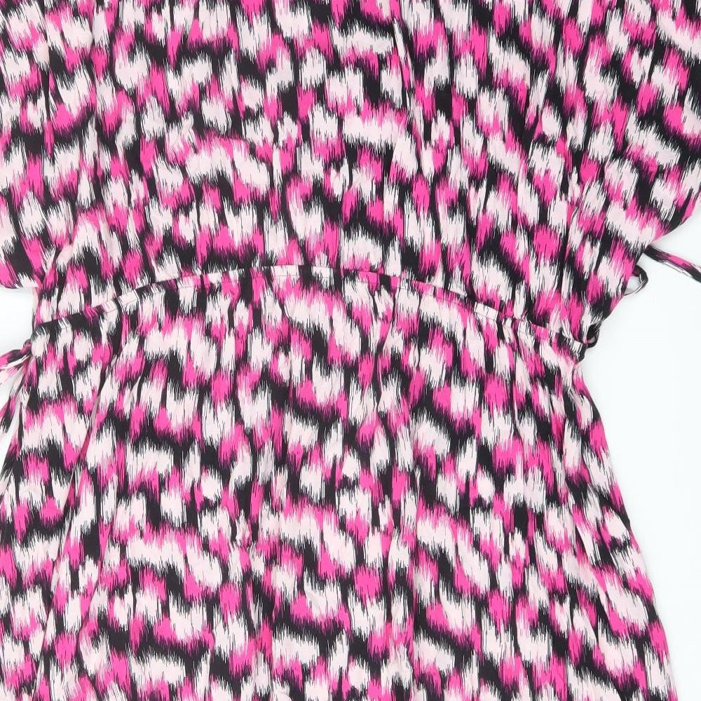 Marks and Spencer Womens Pink Geometric Viscose A-Line Size 24 V-Neck Pullover