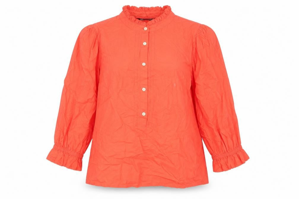 Marks and Spencer Womens Red Cotton Basic Blouse Size 8 Mock Neck