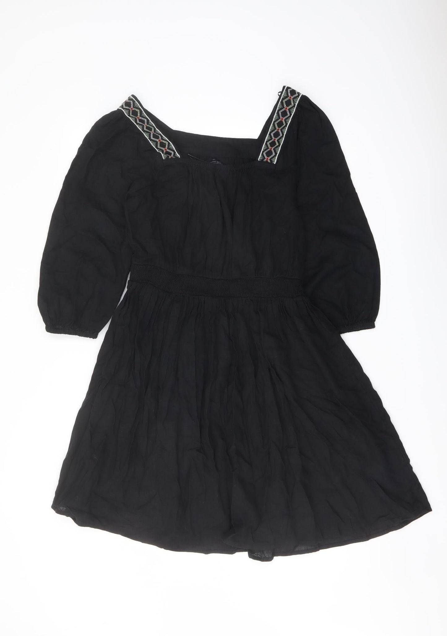 Marks and Spencer Womens Black Linen A-Line Size 8 Square Neck Pullover