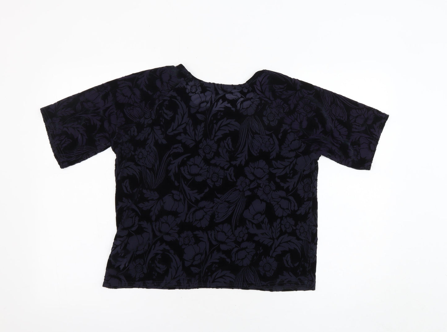 New Look Womens Black Floral Polyester Basic Blouse Size 8 Round Neck - Sheer