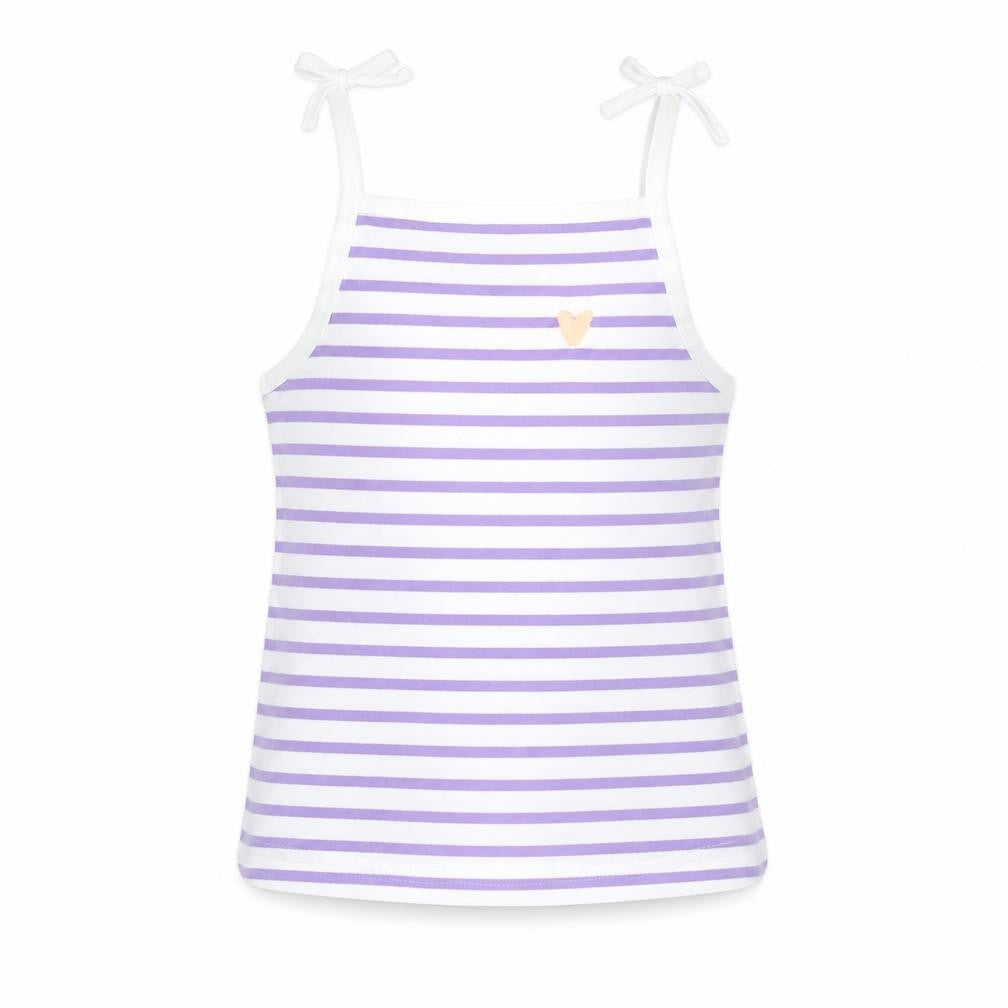 Marks and Spencer Girls Purple Striped Cotton Basic Tank Size 3-4 Years Square Neck Pullover - Embroidered Heart