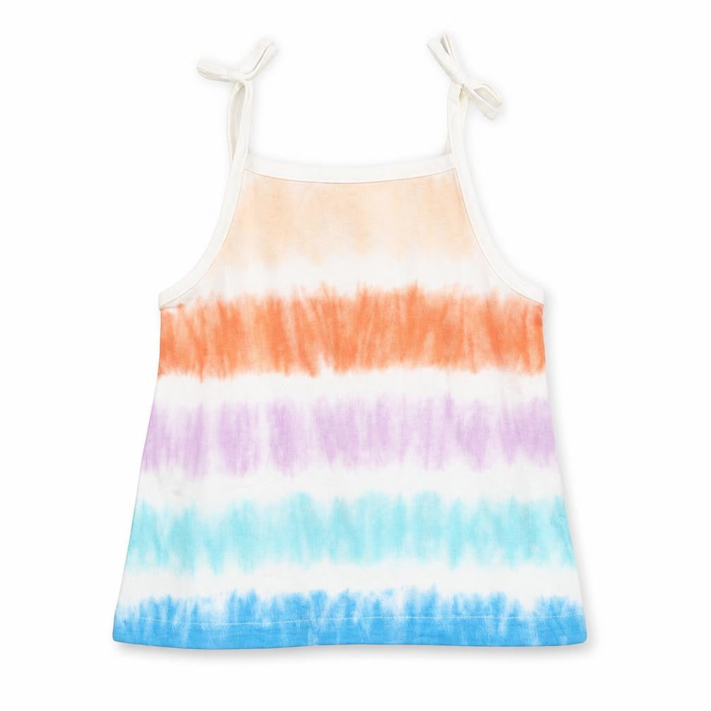 Front view of Marks & Spencer girls’ multicoloured striped cotton basic tank, size 2-3, years square neck pullover