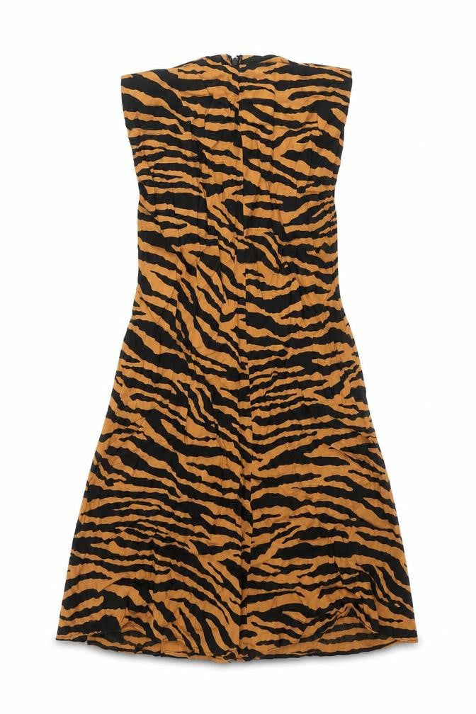Front view of Miss Selfridge women’s orange animal print viscose a-line skirt, size UK 6, zip - tiger print