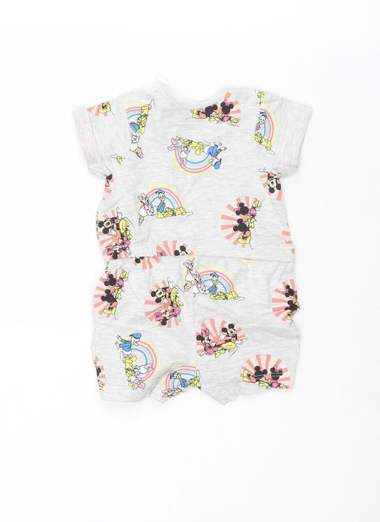 Disney Baby Grey Geometric Cotton Jumpsuit Outfit/Set Size 0-3 Months Snap - Mickey Mouse & Friends