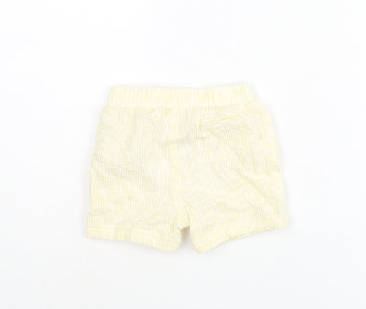 Marks and Boys Yellow Striped Polyester Cropped Trousers Size 6-9 Months Drawstring - Swim Shorts