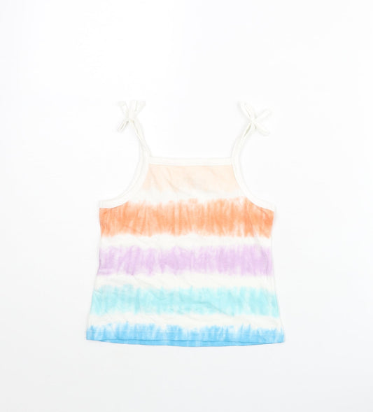 Marks and Spencer Girls Multicoloured Striped Cotton Basic Tank Size 2-3 Years Square Neck Pullover