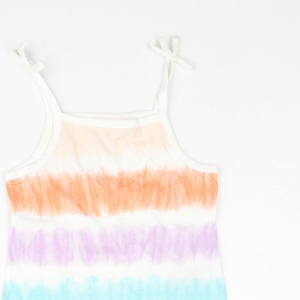Marks and Spencer Girls Multicoloured Striped Cotton Basic Tank Size 2-3 Years Square Neck Pullover