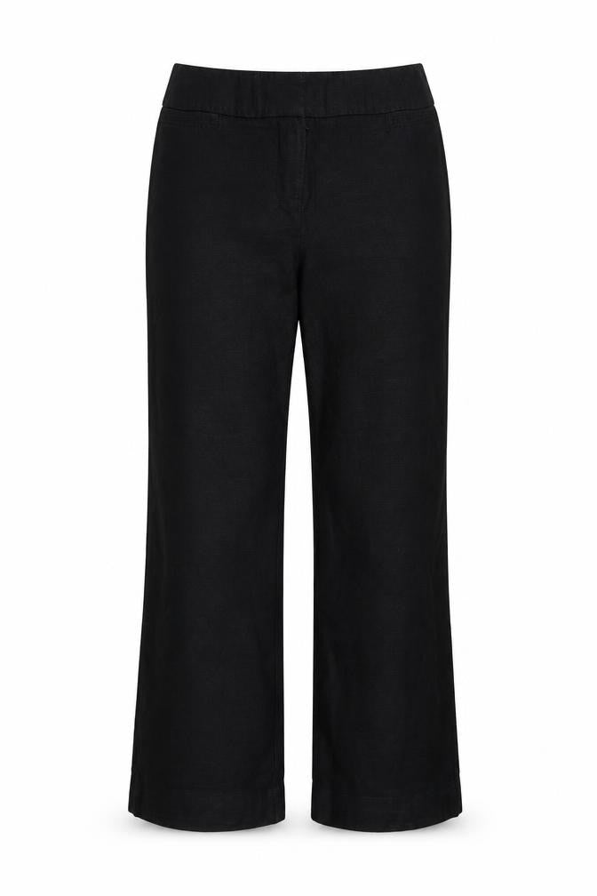 Collezioni Womens Black Linen Trousers Size 14 L29 in Regular Hook & Eye