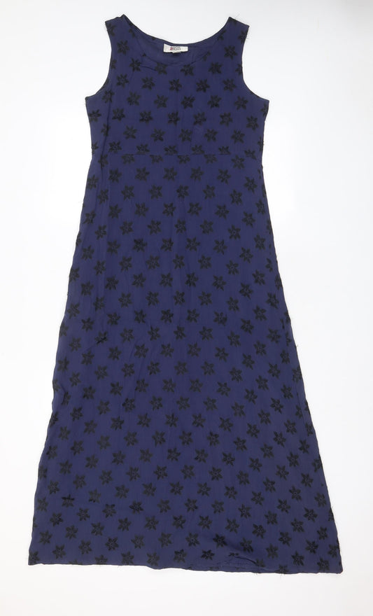 Oasis Womens Blue Floral Viscose A-Line Size 10 Scoop Neck Pullover - Embroidered
